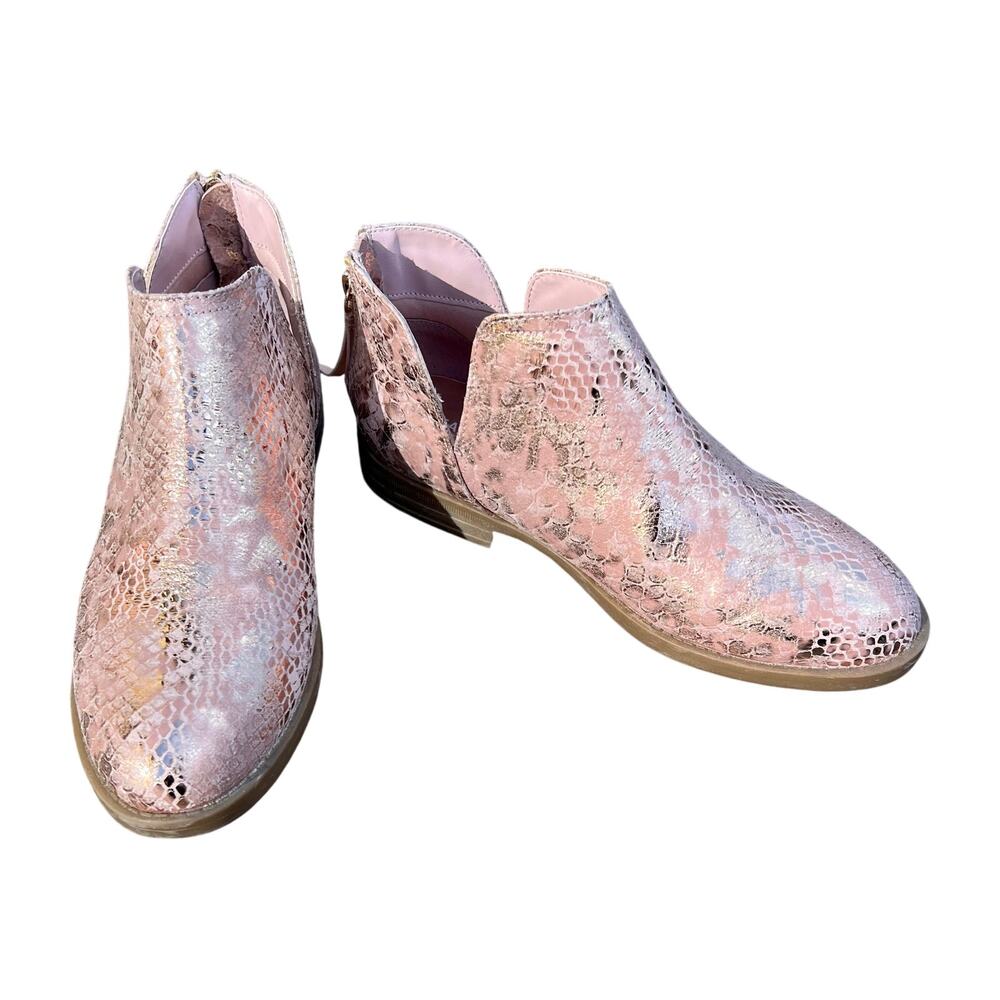 Kenneth Cole Reaction pink, gold snake print booties girls size 4, ladies 7